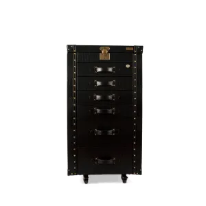 Artisan Big Size Jewellery Cabinet Matt Black Croco Black Leather