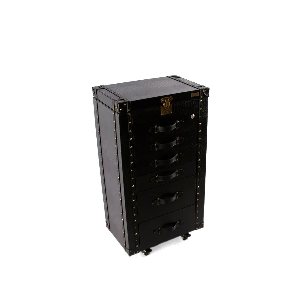 Artisan Big Size Jewellery Cabinet Matt Black Croco Black Leather