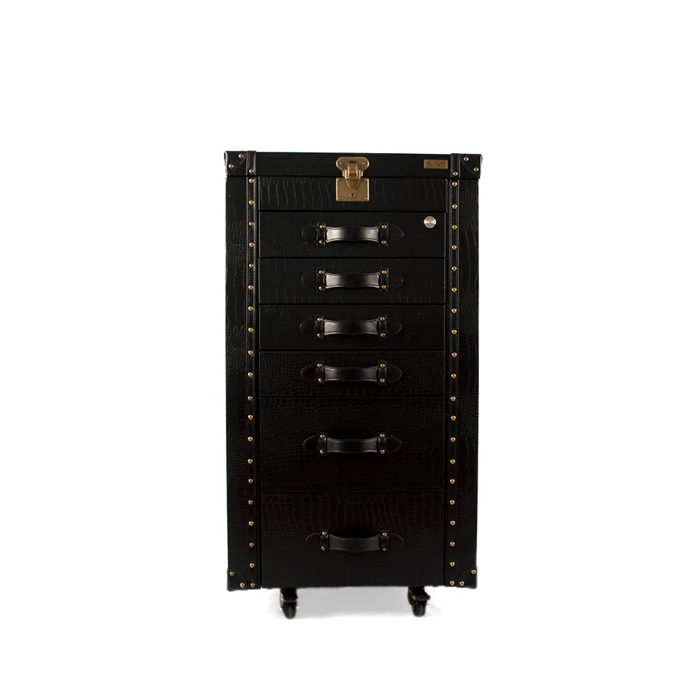 Artisan Big Size Jewellery Cabinet Matt Black Croco Black Leather