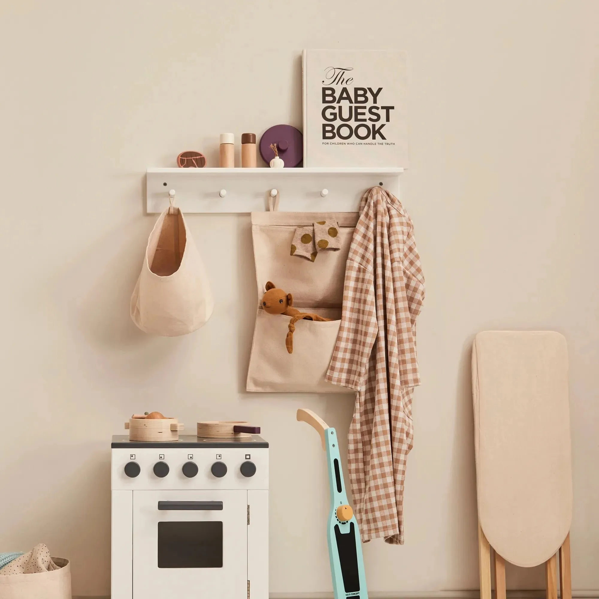Kids Concept Shelf With Hooks - White