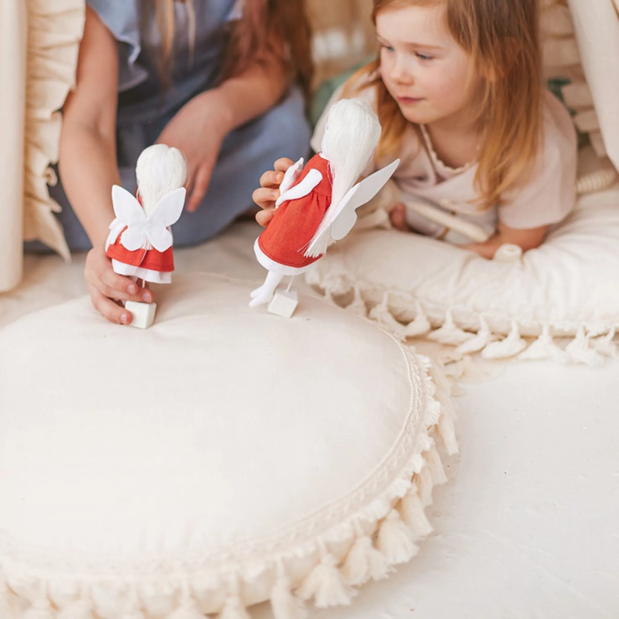 MiniCamp Round Throw Pillow With Tassels - Ecru