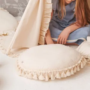 MiniCamp Round Throw Pillow With Tassels - Ecru