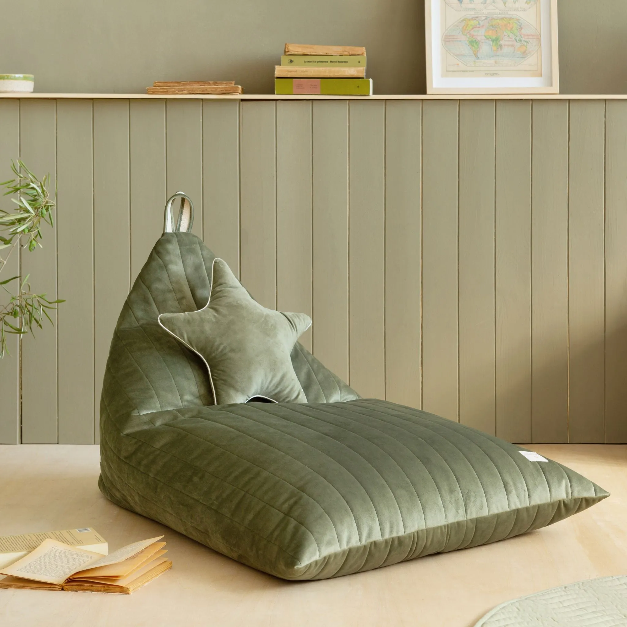 Nobodinoz Essaouira Velvet Beanbag - Olive Green