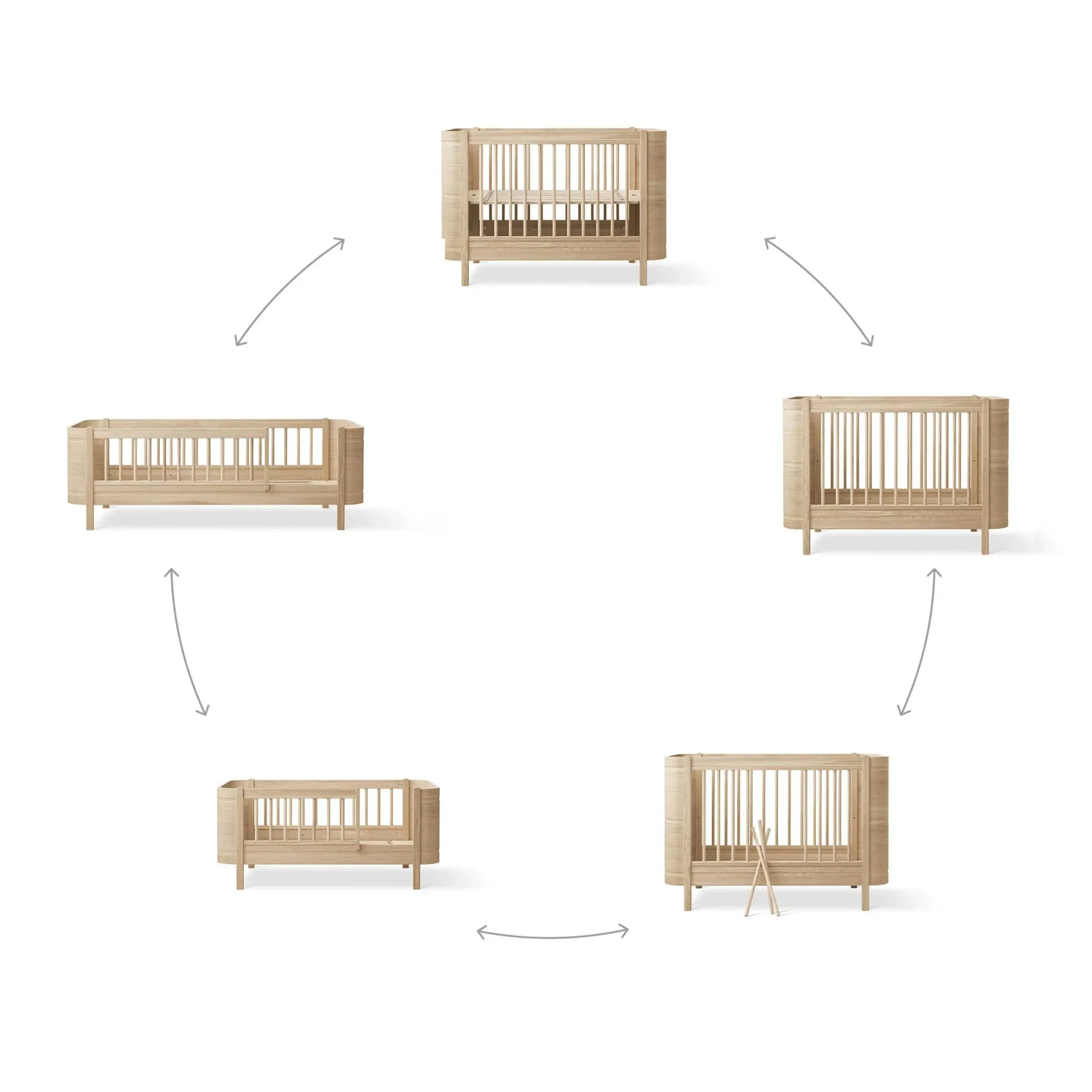 Oliver Furniture Wood Mini  Cot Bed Incl. Junior Kit - Oak (0-9years)