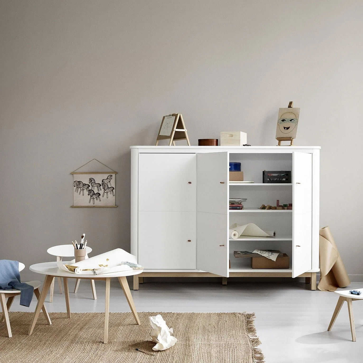 Oliver Furniture Wood Multi Cupboard 3 Doors - White/Oak