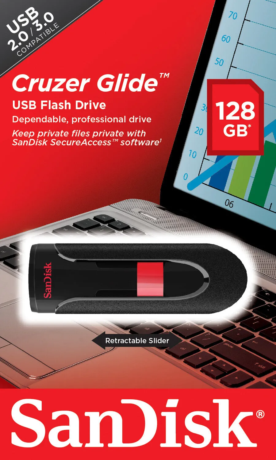 SanDisk Cruzer Glide USB flash drive 128 GB USB Type-A 2.0 Black, Red