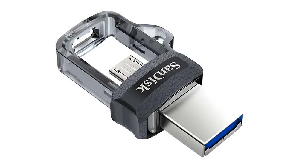 SanDisk Ultra Dual m3.0 USB flash drive 128 GB USB Type-A / Micro-USB 3.2 Gen 1 (3.1 Gen 1) Black, Silver, Transparent