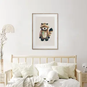 Tigercub Prints Ralphy the Racoon Woodland Nursery Print (Neutral)
