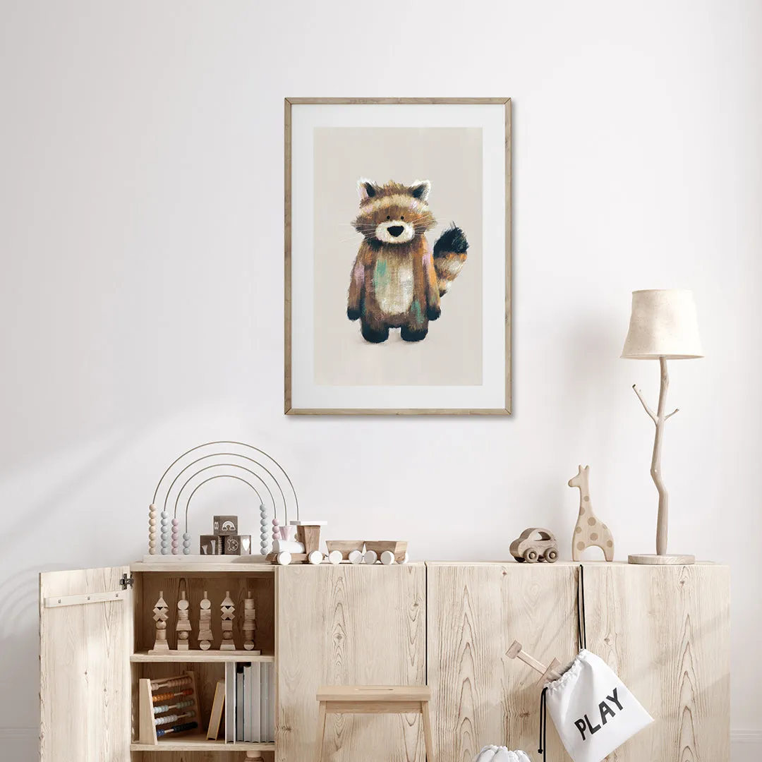 Tigercub Prints Ralphy the Racoon Woodland Nursery Print (Neutral)
