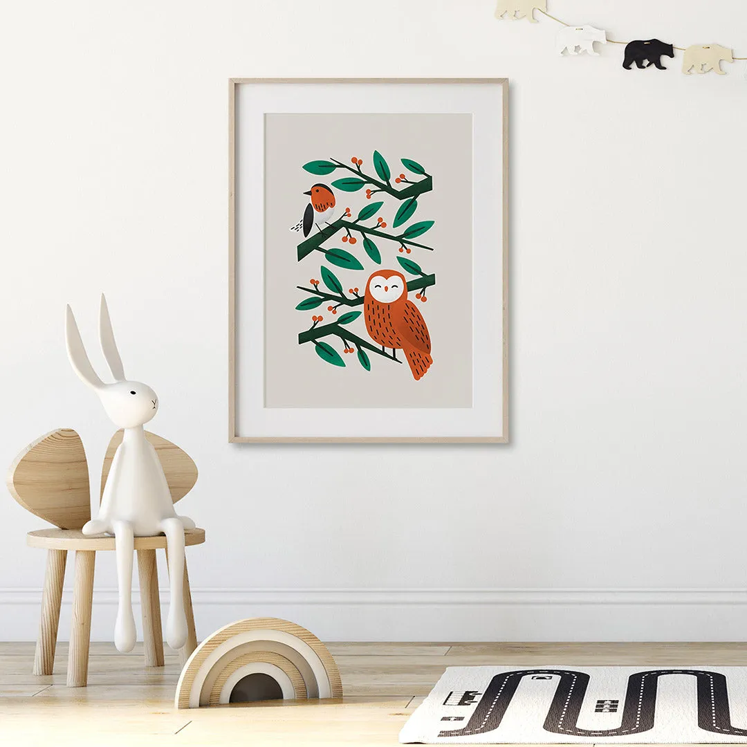 Tigercub Prints Scandi Owl Neutral Nursery Print