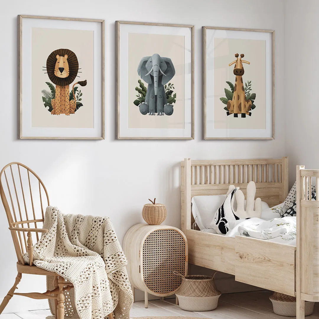 Tigercub Prints - Scandi Safari Nursery Prints Set Of 3