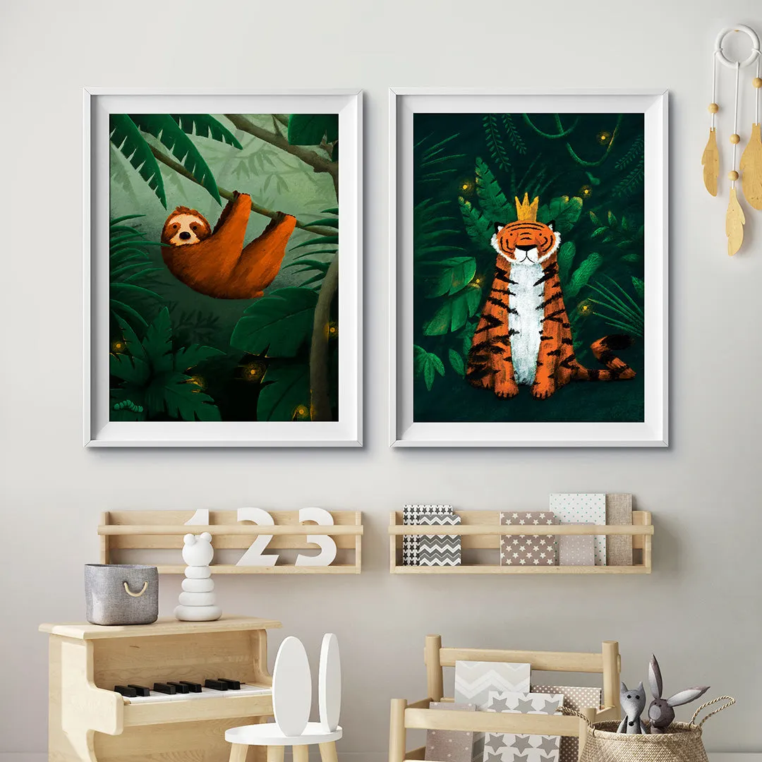 Tigercub Prints Sloth & Tiger Set of Two Jungle Nursery Prints