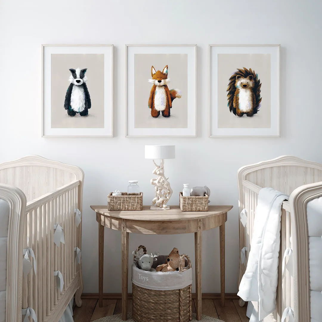 Tigercub Prints - Woodland Animals Nursery Prints Set Of 3