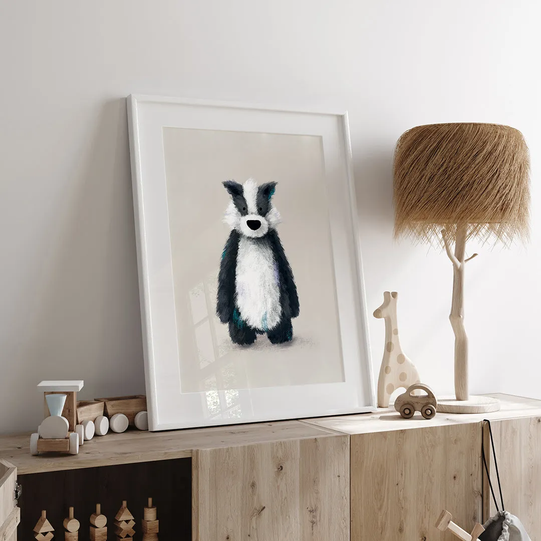 Tigercub Prints - Woodland Badger Childrens Nursery Print