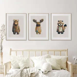 Tigercub Prints Woodland Set of 3 Nursery Prints (Neutral)