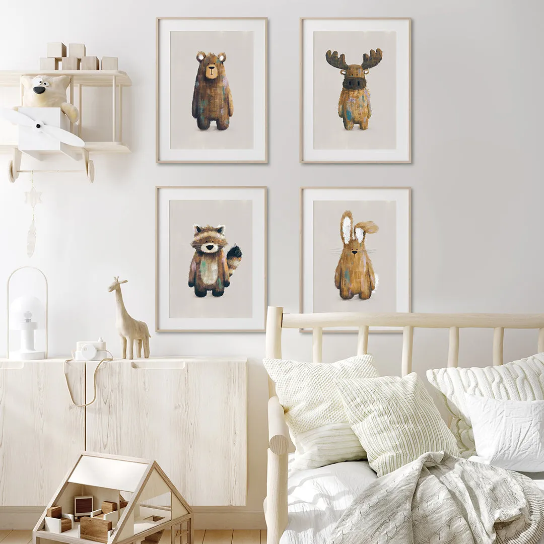 Tigercub Prints - Woodland Set of 4 Nursery Prints (Neutral)