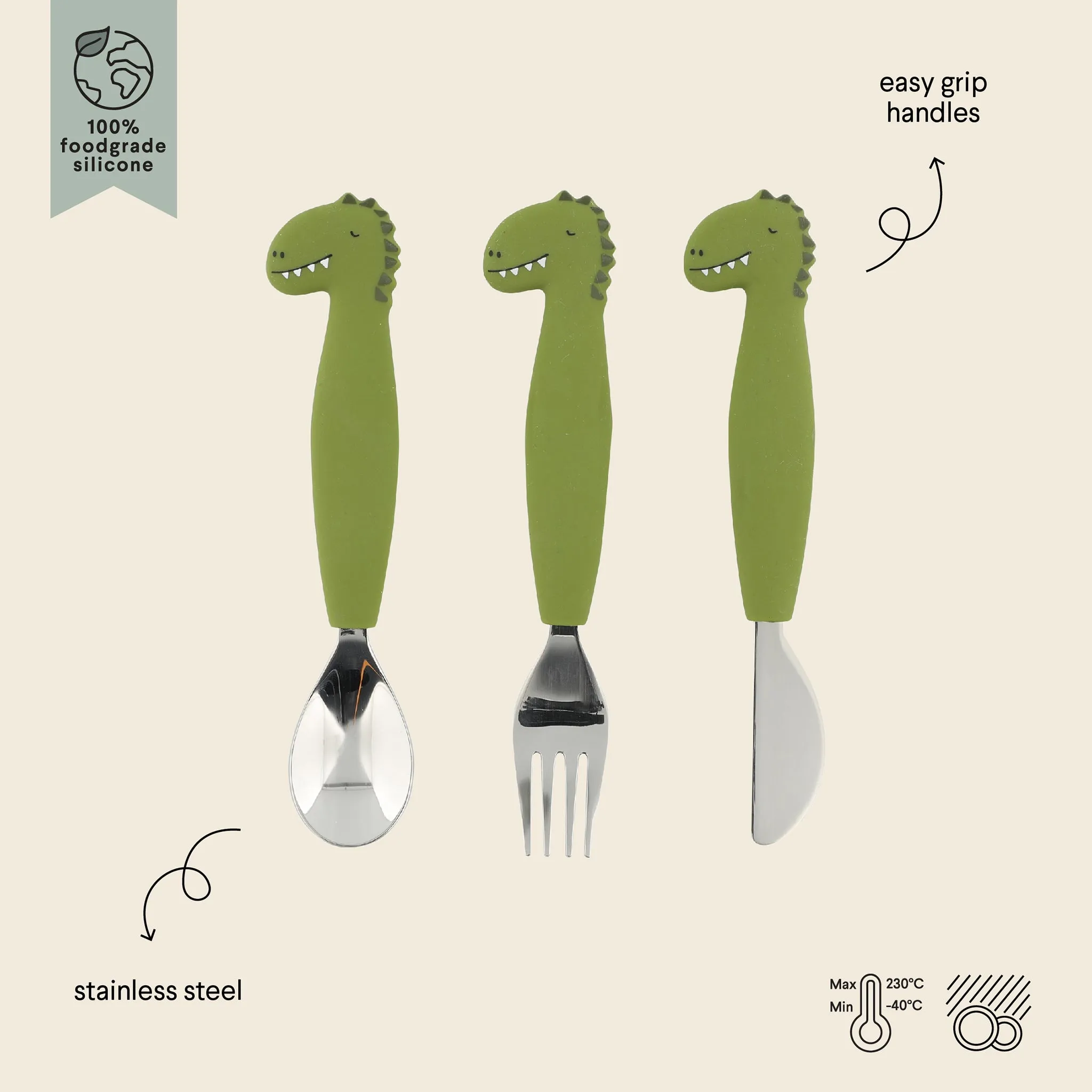 Trixie Silicone Cutlery Set 3-Pack - Mr. Dino