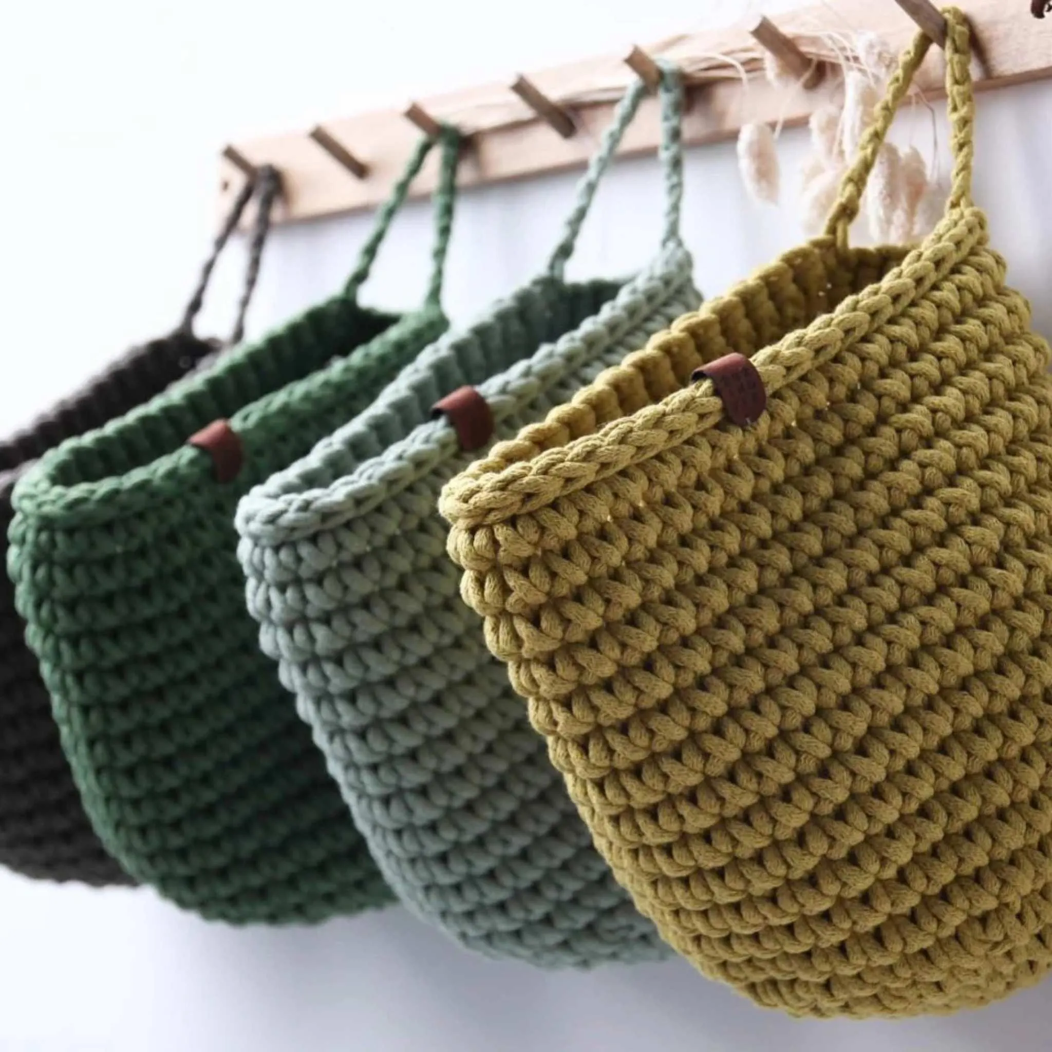 Zuri House Crochet Hanging Bags - Light Olive