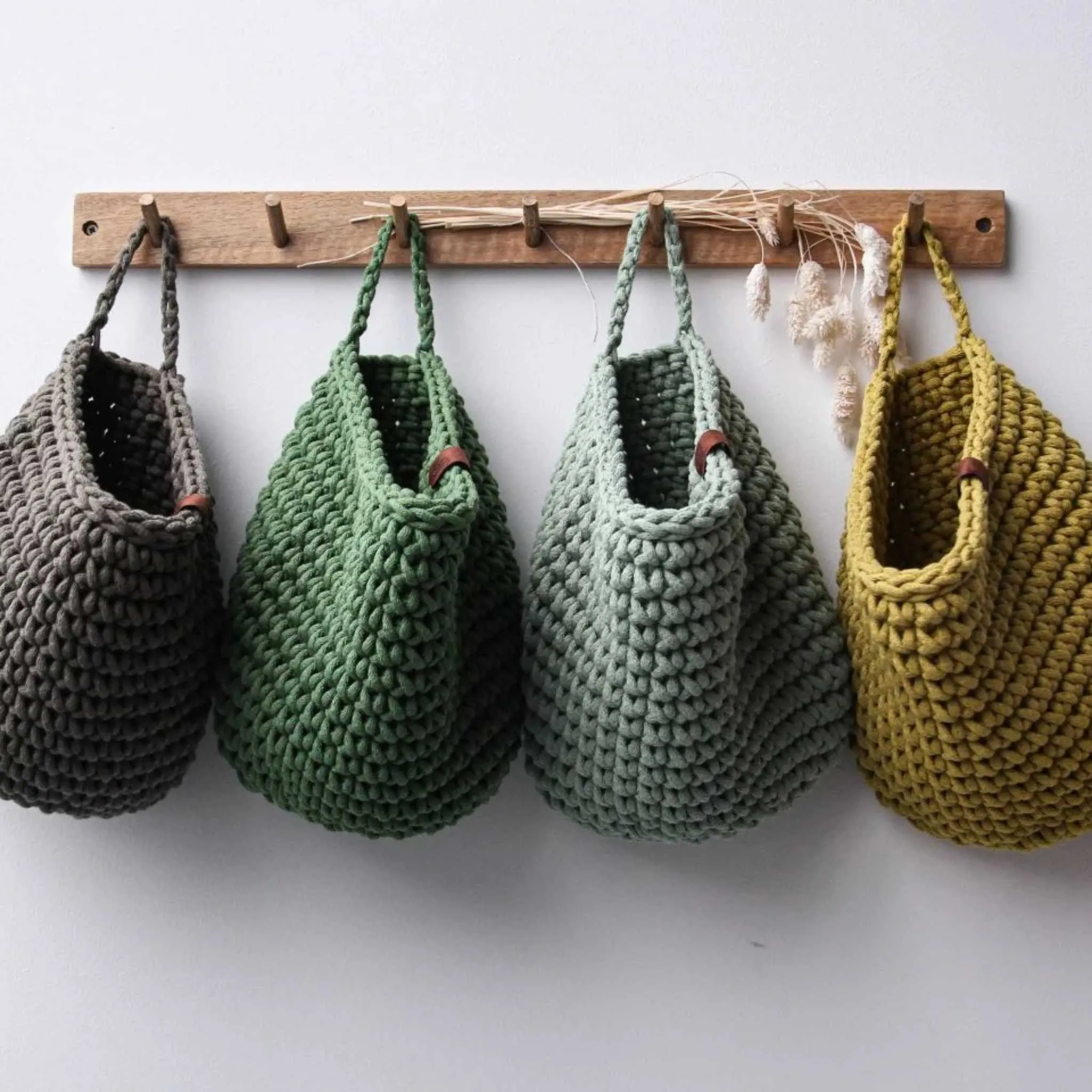 Zuri House Crochet Hanging Bags - Light Olive