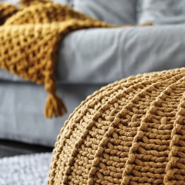 Zuri House Large Knitted Pouffe  - Mustard