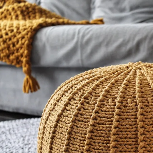 Zuri House Large Knitted Pouffe  - Mustard