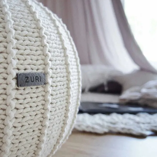 Zuri House Medium Knitted Pouffe - Ivory