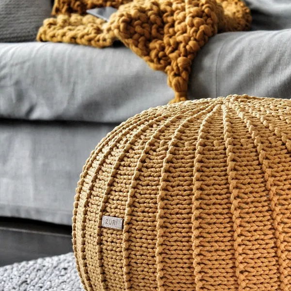 Zuri House Medium Knitted Pouffe - Mustard