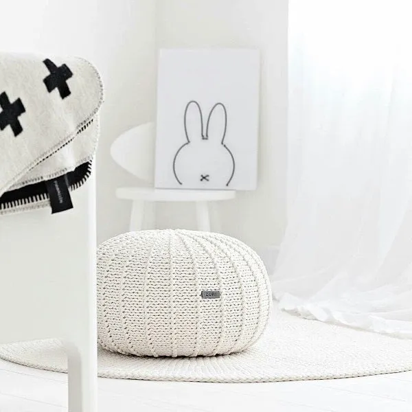 Zuri House Small Knitted Pouffe - Ivory