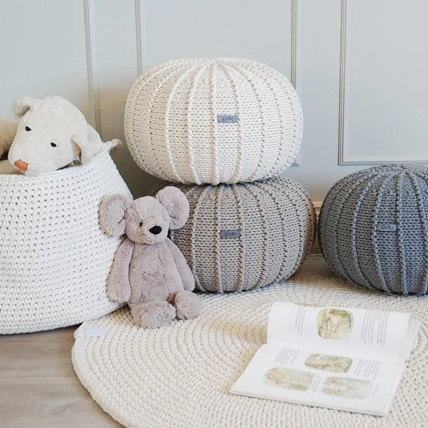 Zuri House Small Knitted Pouffe - Ivory